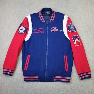 Young & Reckless YRLA Varsity Jacket Mens Medium Red White Blue Full Zip Patches